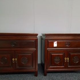 Pair of Bedside Cabinets in mahogany with Chinese Design