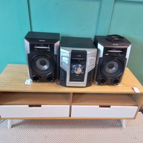 Oak TV Stand with White Drawers