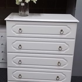 White Five Drawer Chest of Drawers